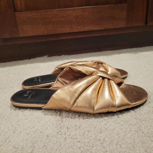 NWOB Marc Fisher Olita Slides Flats Leather Slip On Metallic Peach Orange Sz 9 - Picture 5 of 7